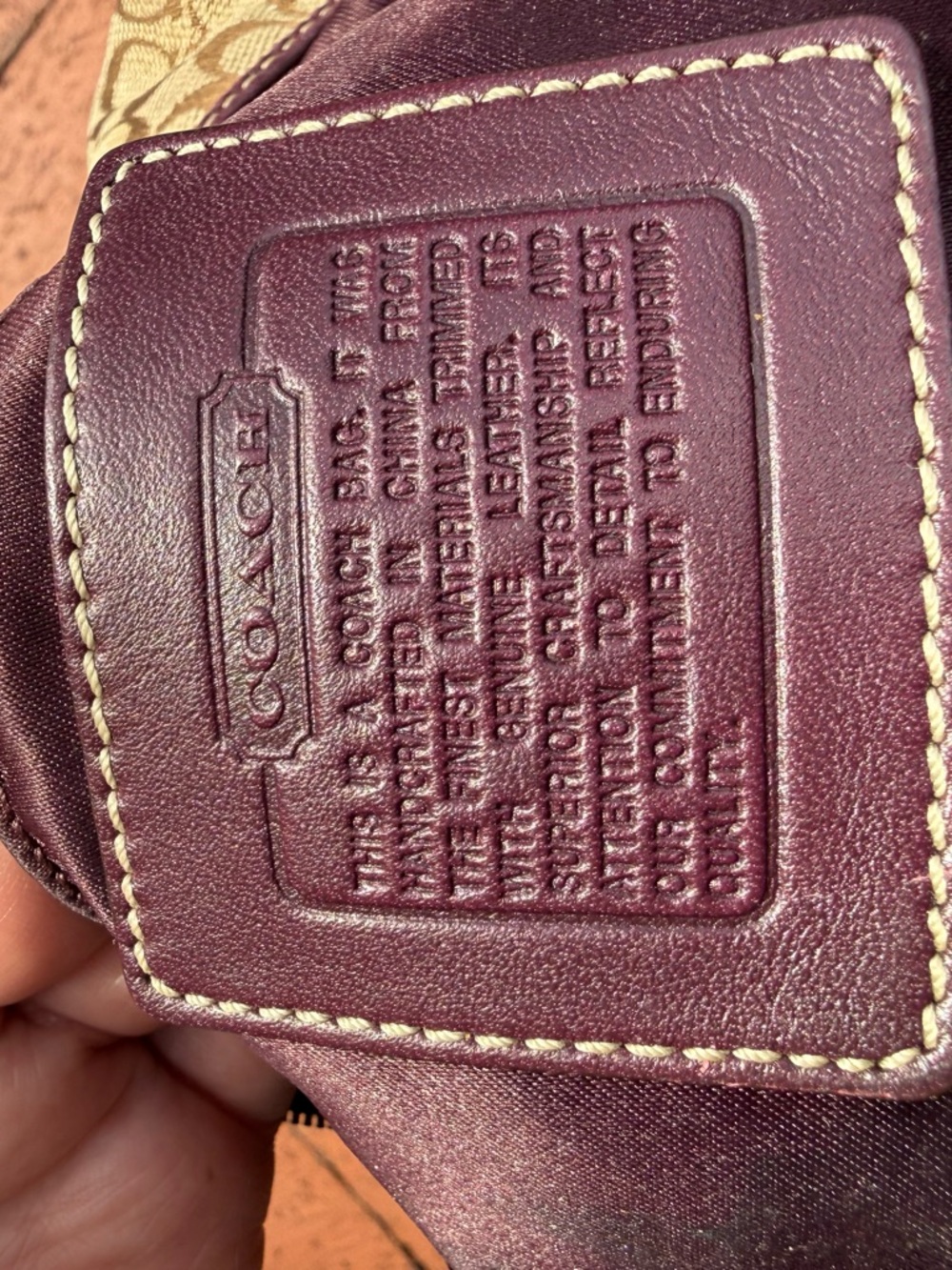 Coach Beige Signature Canvas Shoulder Bag with Plum/Burgundy Leather Panel - Picture 11 of 12